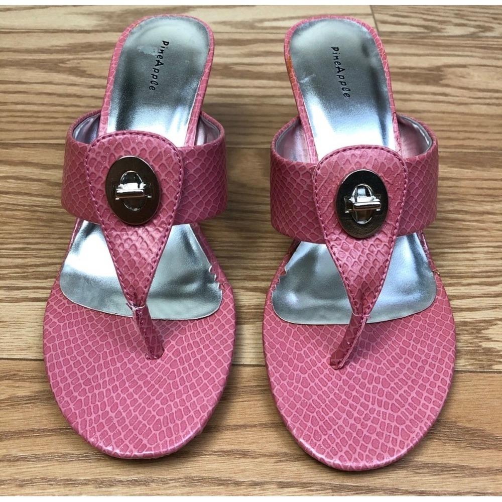 PINEAPPLE Sparkle Pink Snake Skin Sandal with Silver Sole – Size 8 - Picture 2 of 7